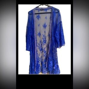 Elegant Blue Lace Kimono Robe